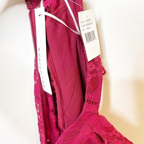 Adelyn Rae Womens Delillah Woven Floral Lace Ruffle Sheath Dress Small Burgundy - Picture 8 of 11